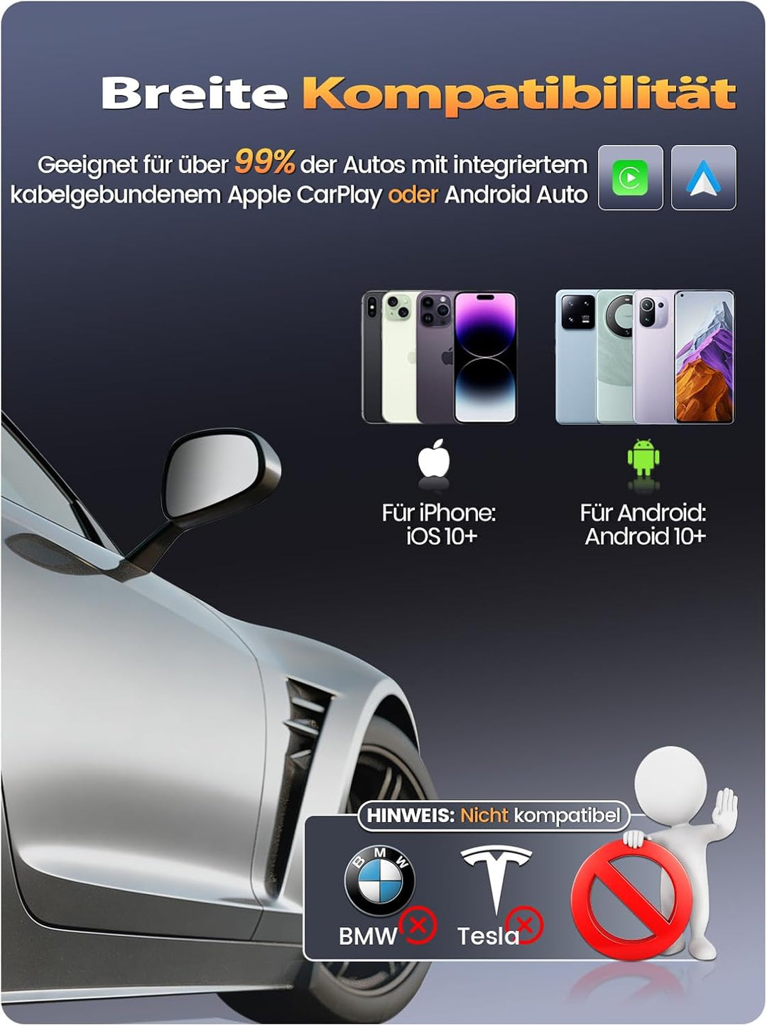 CarPlay Wireless Adapter & Android Auto Wireless Adapter – Karbonfaser Design, Ultra-Mini, Metall US