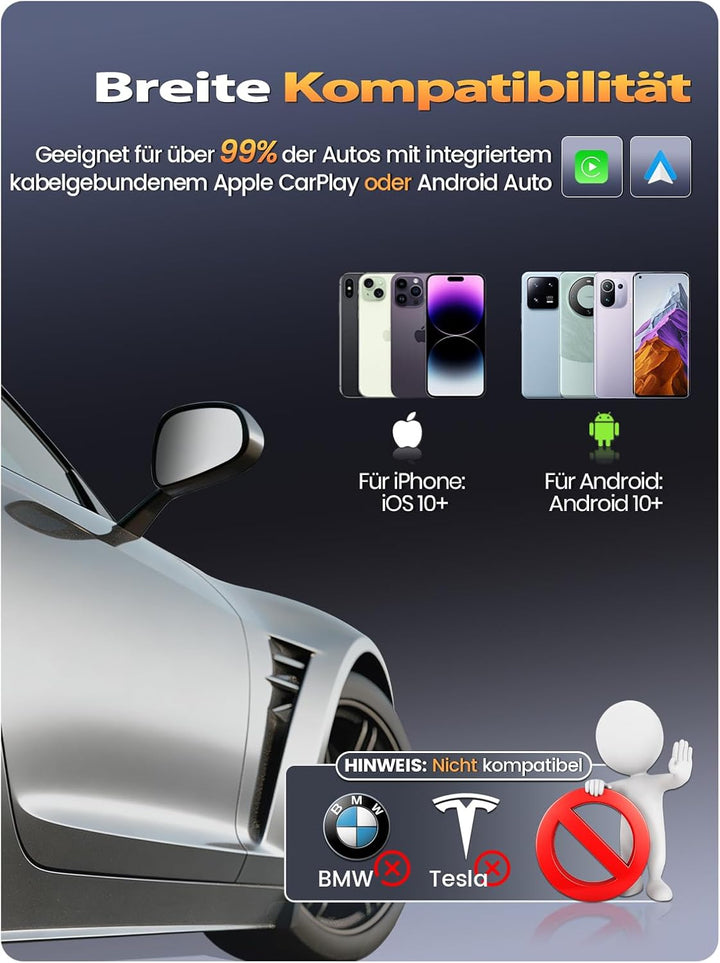 CarPlay Wireless Adapter & Android Auto Wireless Adapter – Karbonfaser Design, Ultra-Mini, Metall US