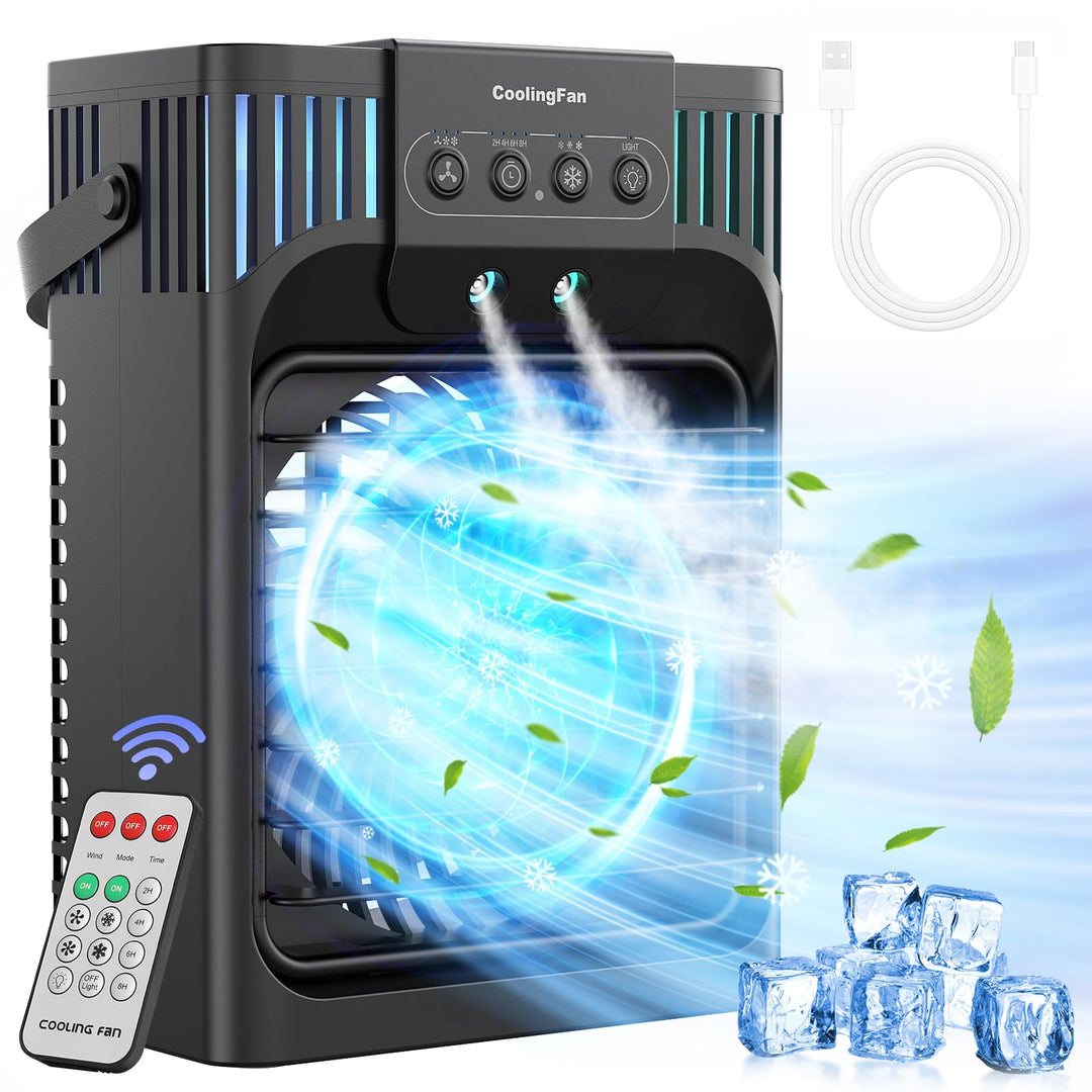 1200 ML Mobile Klimaanlage mit Fernbedienung,Mini Luftkühler mit 3 Luftgeschwindigkeiten & 3 Kühlneb