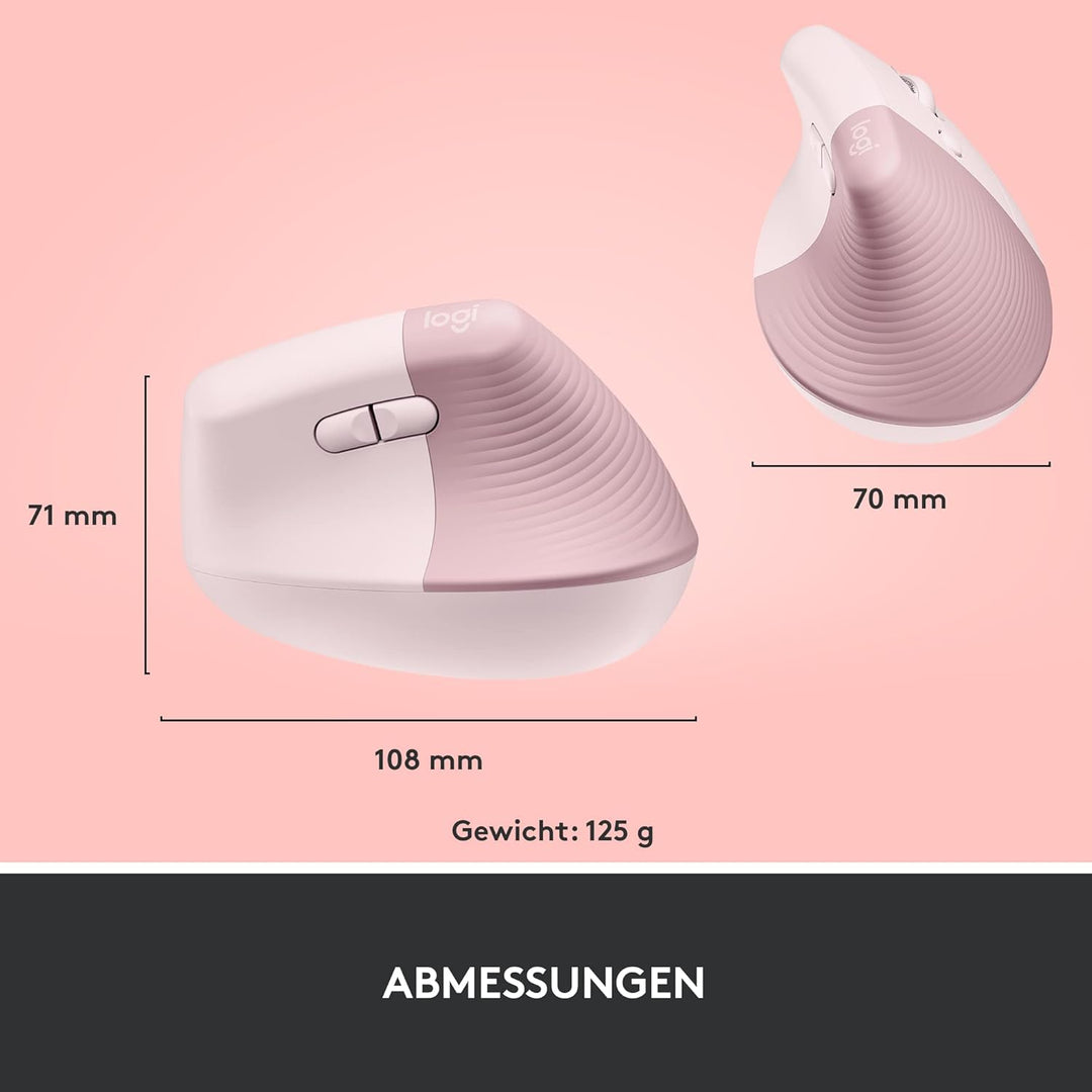 Logitech Lift Vertikale Ergonomische Maus, Kabellos, Bluetooth oder Logi Bolt USB-Empfänger, Leise K