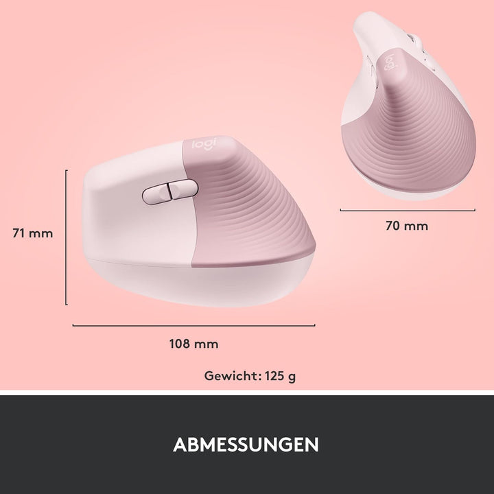 Logitech Lift Vertikale Ergonomische Maus, Kabellos, Bluetooth oder Logi Bolt USB-Empfänger, Leise K