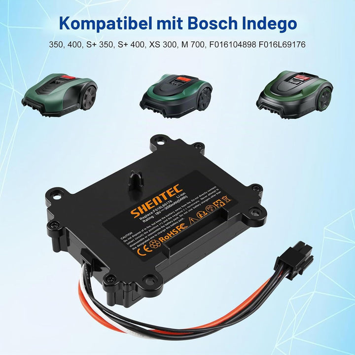 Shentec 18V 3000mAH Li-ion Akku kompatibel mit Bosch Indego 350, 400, M 700, M+ 700, S+ 350, S+ 400
