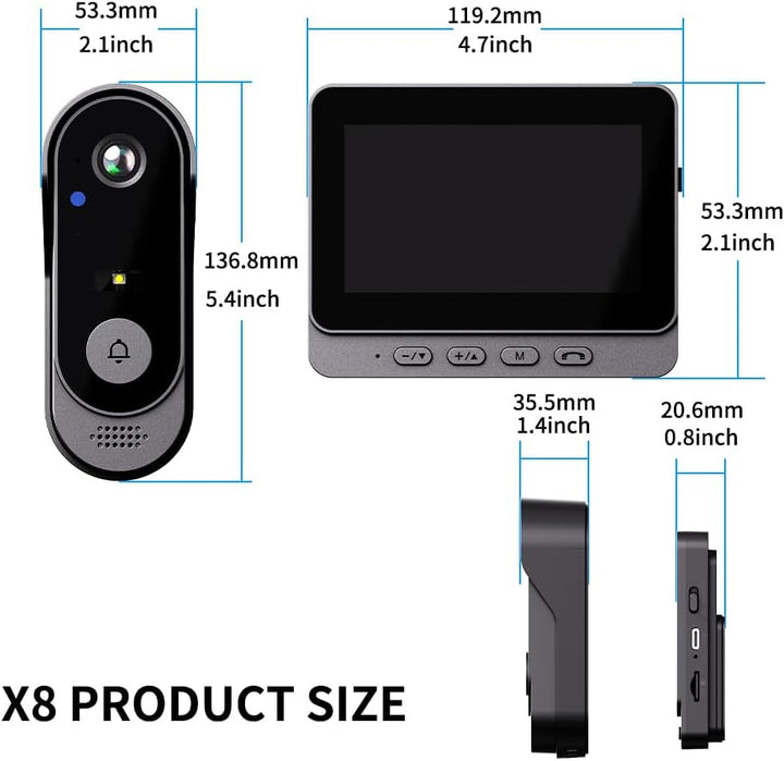 KEPEAK Türklingel mit Kamera, Video Türklingel IP66 Wasserdicht, 4,3 Zoll Farbbildschirm, 120° HD We