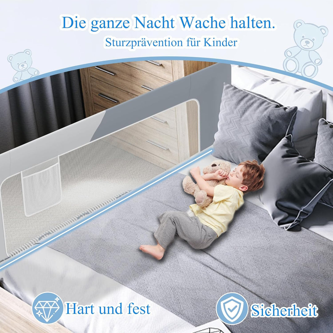 AufuN Bettgitter Bettschuztgitter Portable 180cm, Faltbar Kinderbettgitter für Kinder Babybettgitter