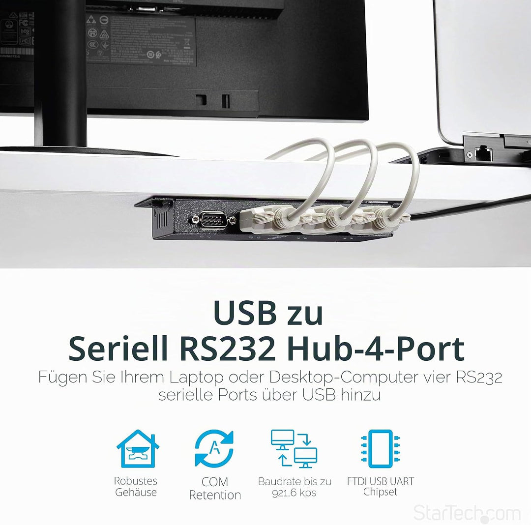 StarTech.com USB-Port auf 4 RS-232 Adapter (Serieller Adapter mit einem robusten Gehäuse, USB auf RS