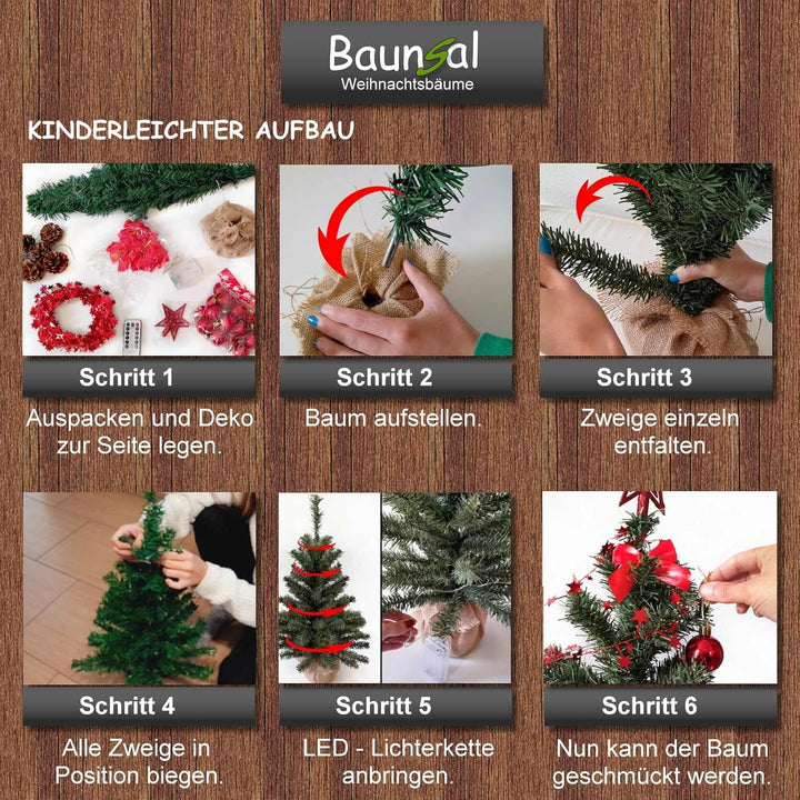Weihnachtsbaum künstlich (WBD) 60 cm grün mit Weihnachtsdeko rot und Led Lichterkette mit Batteriebo