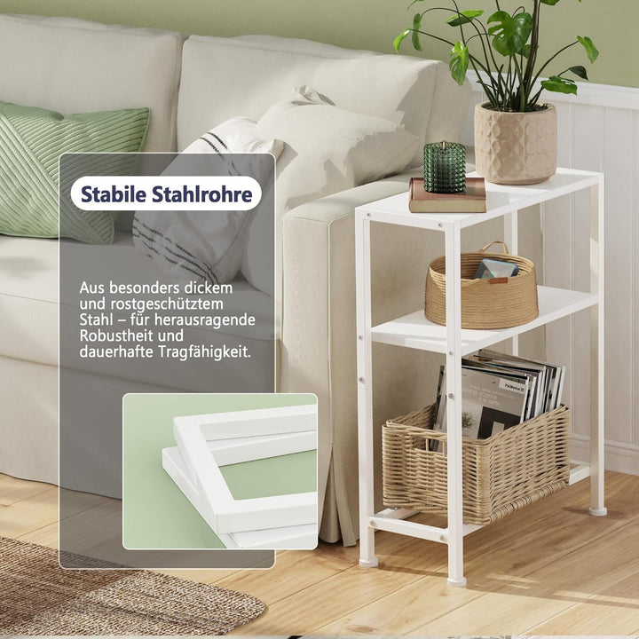 Schmaler Beistelltisch, Nachttisch, 2er Set, 3 Ablagen Nachttisch Schmal mit Stauraum, Sofa beistell