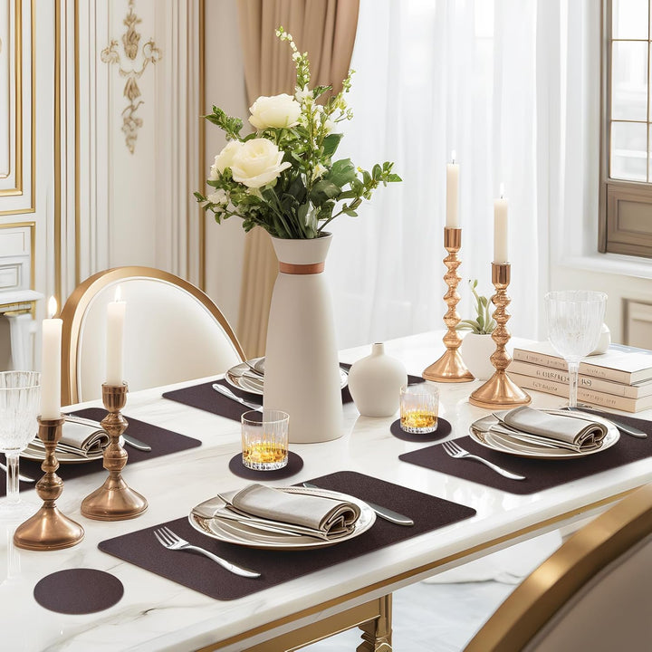 APLKER Tischset Leder 6er Set - Kunstleder Platzset Abwaschbar, Hitzebeständig Doppelseitigen Wasser