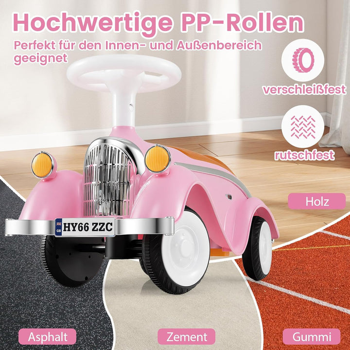 GOPLUS Kinder Rutschauto, Retro Classic Schiebeauto, Kinder Rutschfahrzeug mit Lenkrad, Hupe, LED-Sc