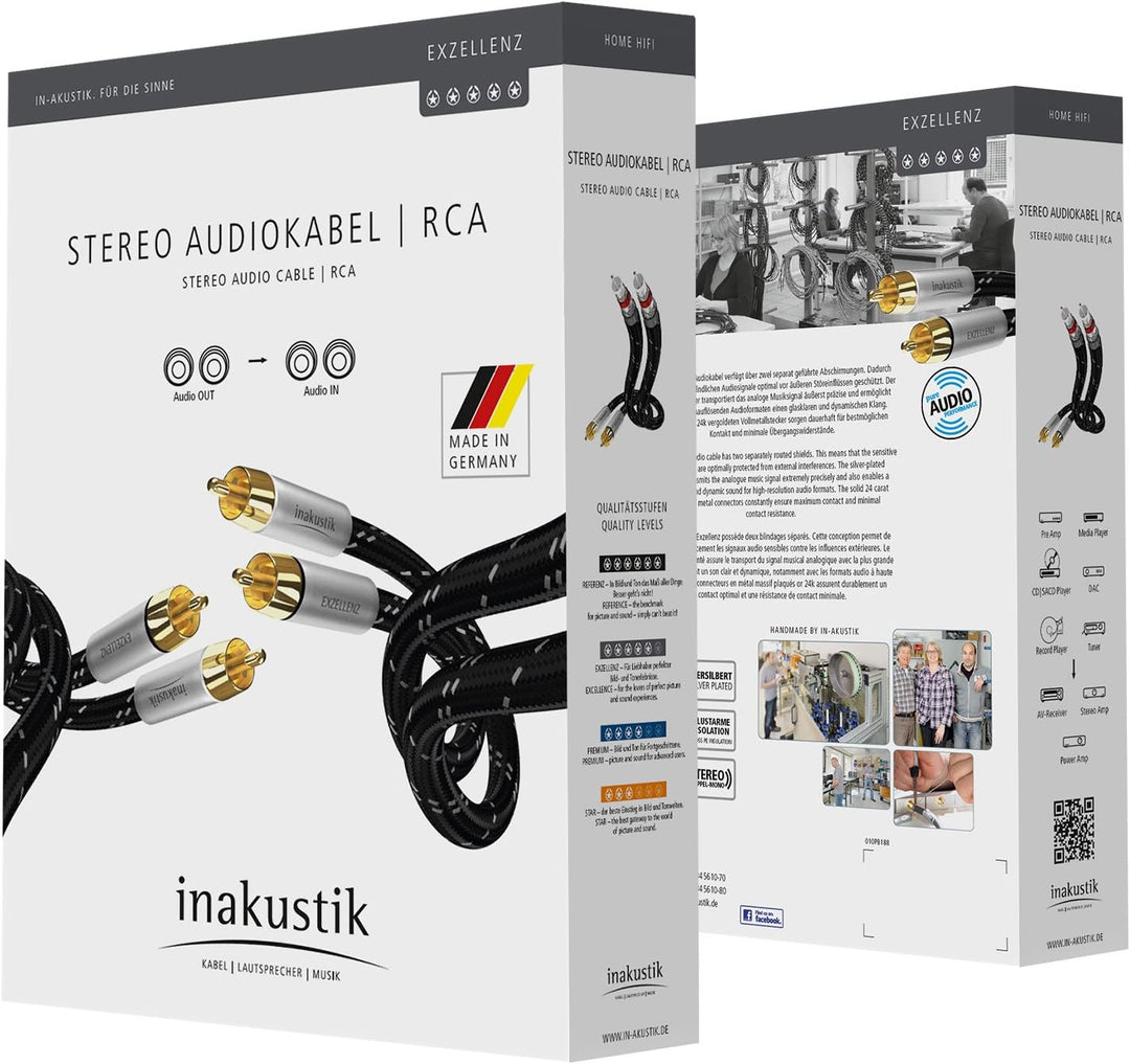 inakustik 006041007 Audiokabel 2 Cinch Stereo 0,75 m für Source Audio/DAC/Tuner/CD-Player/Verstärker