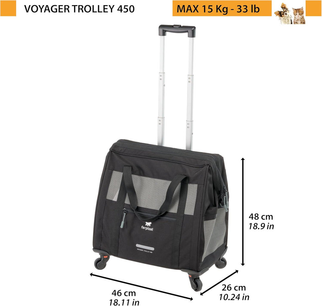 Ferplast Hundebox Voyager Trolley, Transportbox Katze, Hundetasche, ausziehbarer Griff, verstellbare