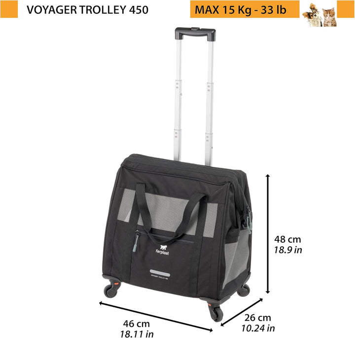 Ferplast Hundebox Voyager Trolley, Transportbox Katze, Hundetasche, ausziehbarer Griff, verstellbare