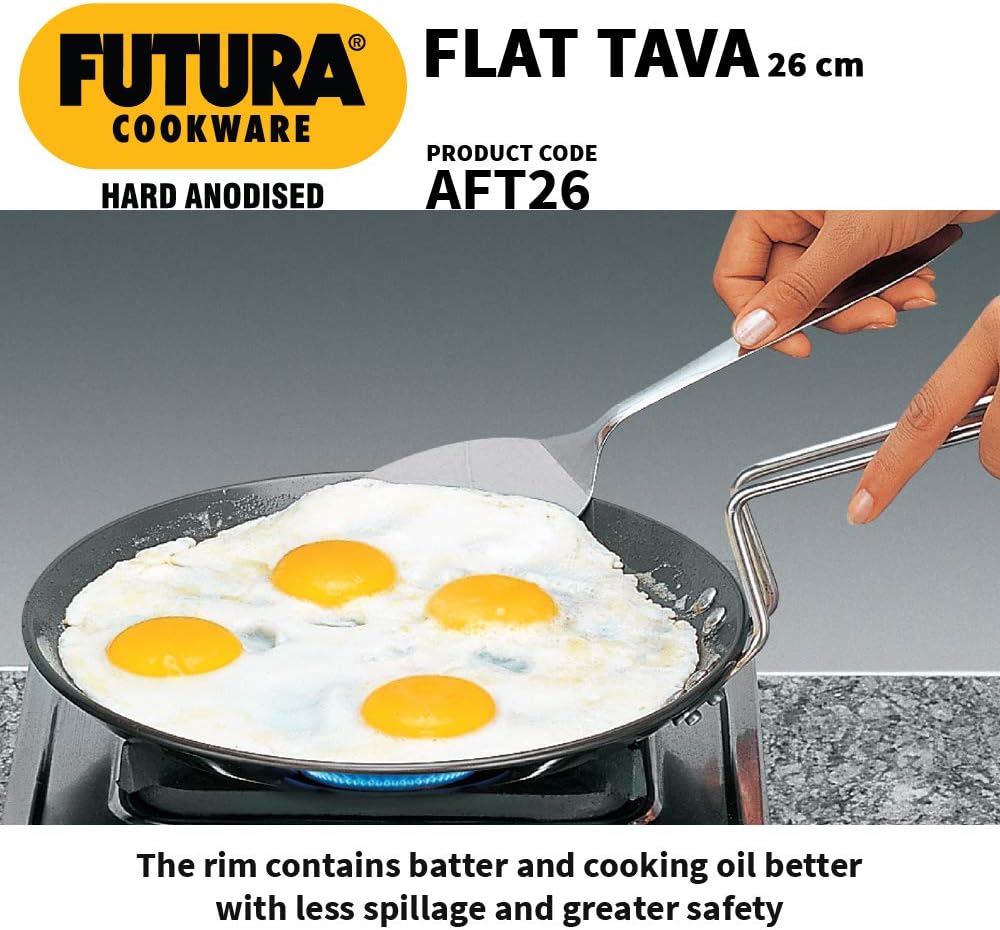 FUTURA Tava-Grillplatte, harteloxiert, flach, 25,4 cm, 4,88 mm, mit Stahlgriff, schwarz 10-inch, 10-