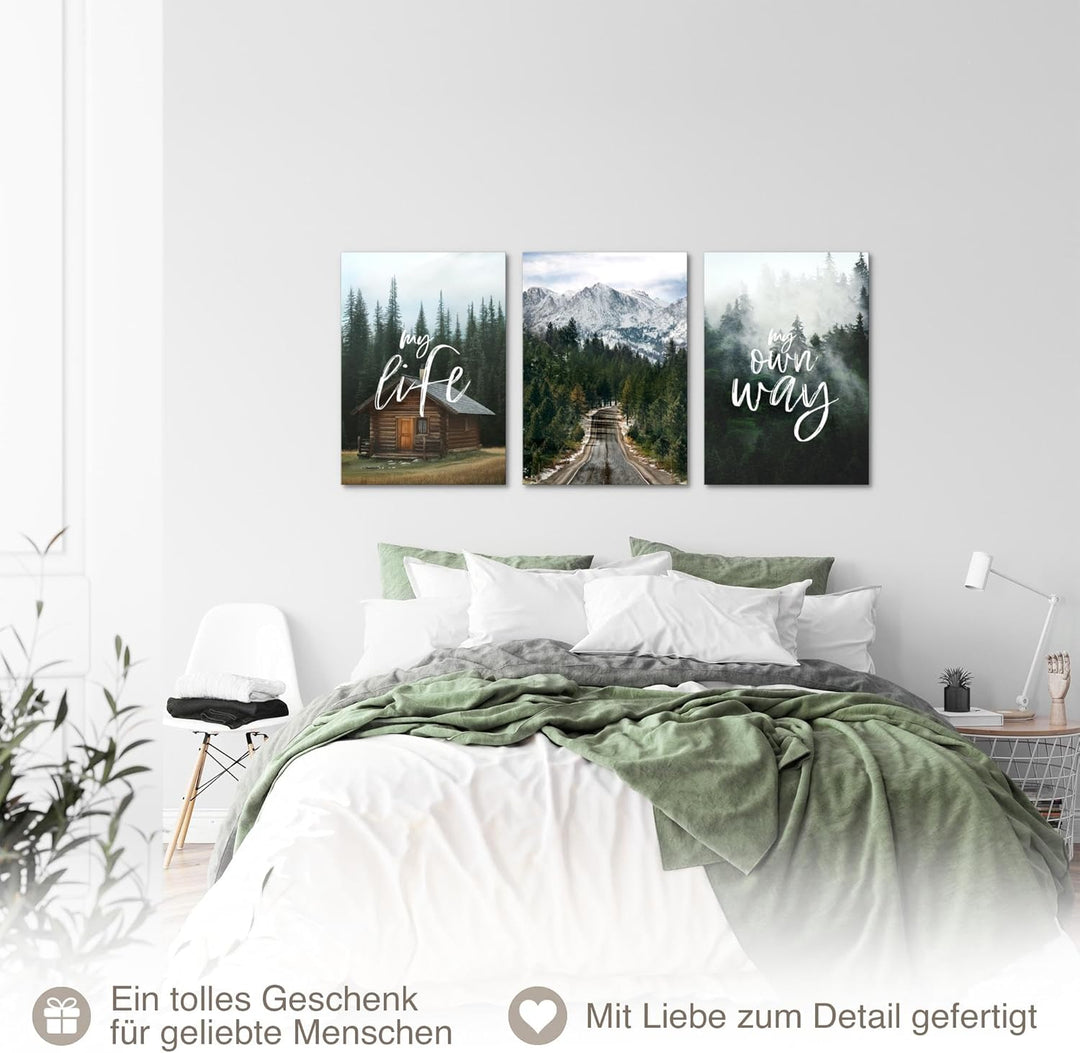 Novart Bilder Set Natur Berge - Kein Extra Rahmen benötigt - Wandbilder für Wohnzimmer Schlafzimmer