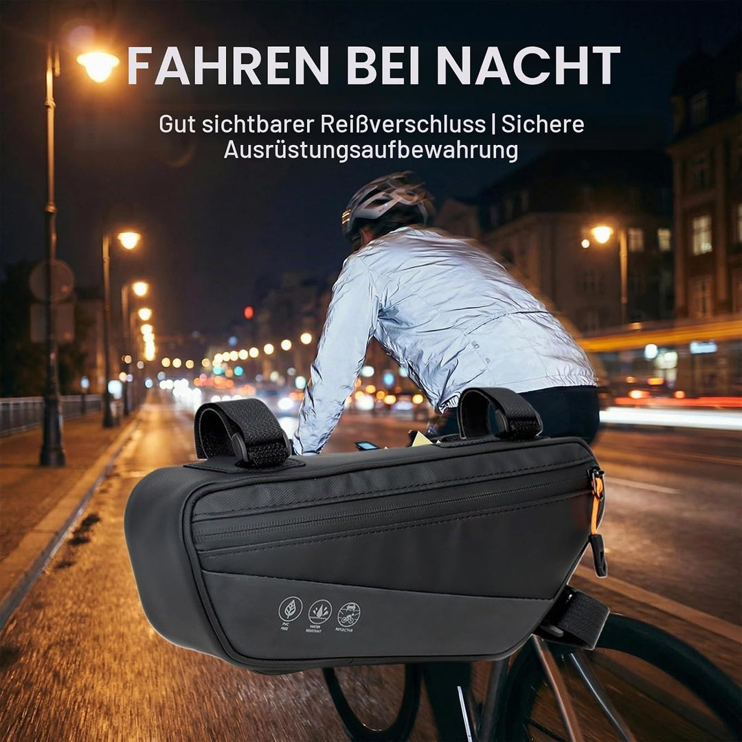 Rahmentasche Fahrrad 1,8 L, Fahrradtasche Rahmen mit Seitentasche, Fahrrad Dreiecktasche, Reflektier
