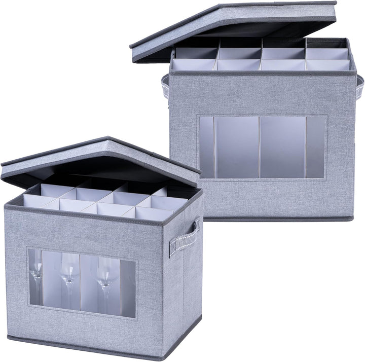 VENO 2 Stück Champagnerflöten Aufbewahrungsbox mit Deckel, Griffen, Stielglas-Transport und Schutz,