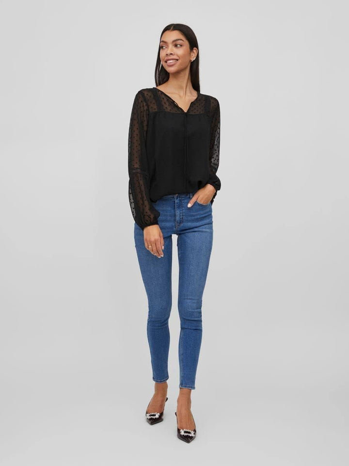 Vila Damen Viedee L/S Top/Su-Noos Bluse 34 Schwarz, 34 Schwarz