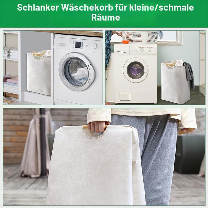 Wäschekorb Faltbar Beige Wäschesack Wäschesammler 60L Körbe Aufbewahrung Wäsche mit Henkel Wasserdic