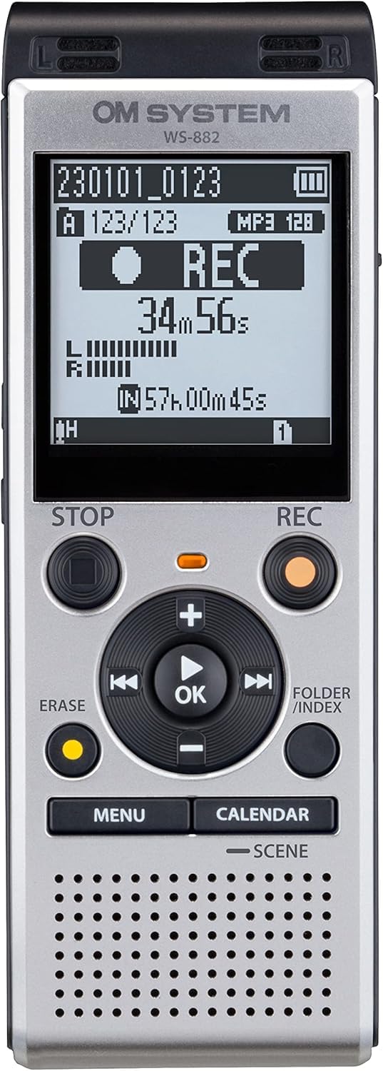OM SYSTEM WS-882 hochwertiger digitaler Voice Recorder mit Stereomikrofonen, 6 Aufnahmemodi, Direkt-
