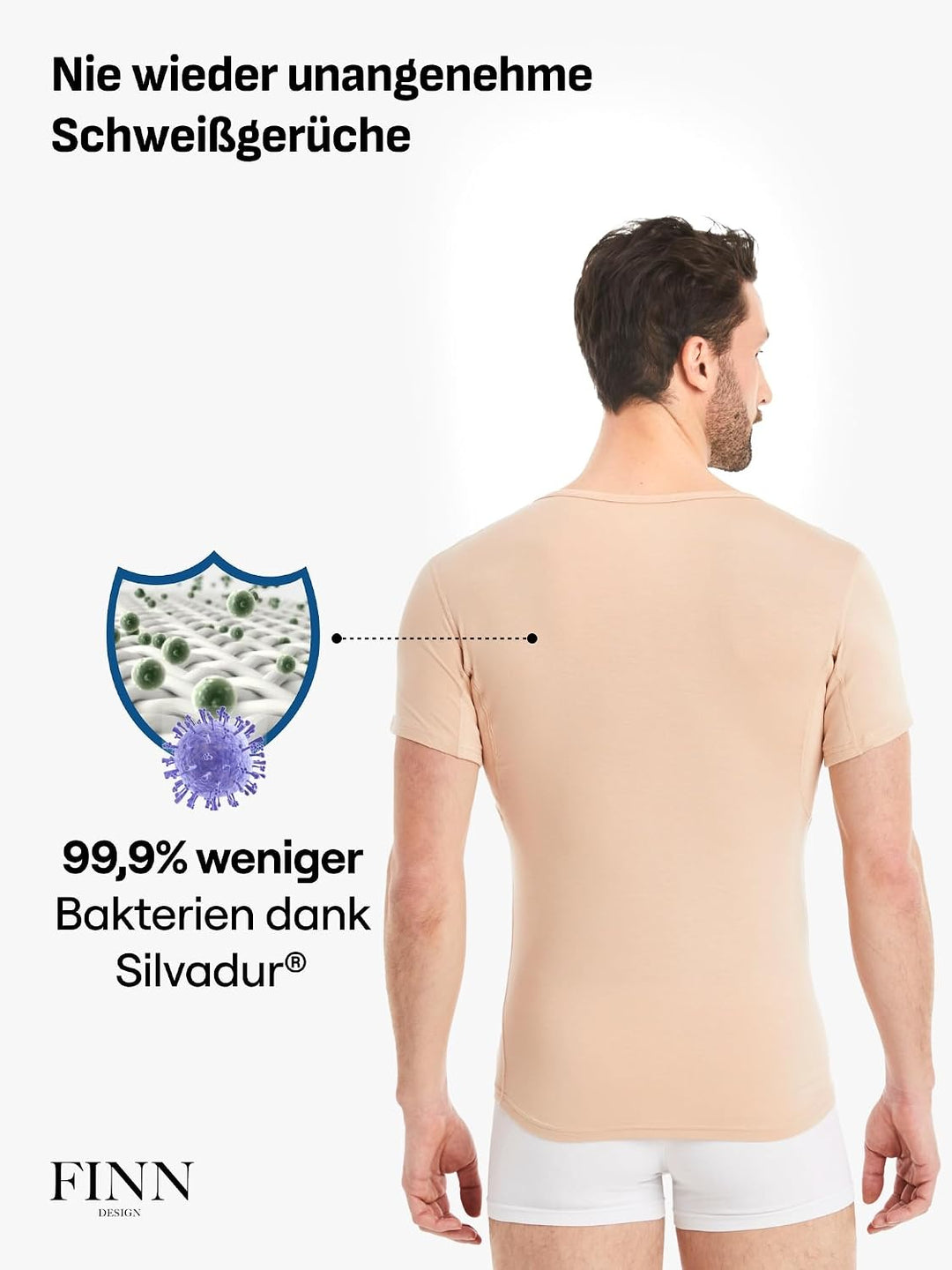 FINN Anti-Schweiss Shirt Herren mit V-Ausschnitt und integrierten Achselpads gegen Starkes Schwitzen