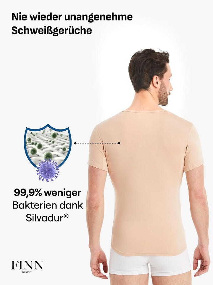 FINN Anti-Schweiss Shirt Herren mit V-Ausschnitt und integrierten Achselpads gegen Starkes Schwitzen