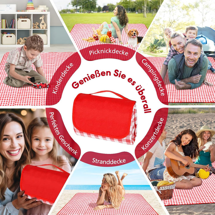 Picknickdecke 200x200 cm, Sandfest Stranddecke Wasserdicht Campingdecke, Waschbar Leichtgewicht mit