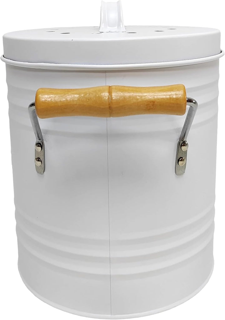 ME0025, Kompostbehälter aus Metall mit Deckel und Griffen, Elegantes Retro-Design, 4 Liter Fassungsv