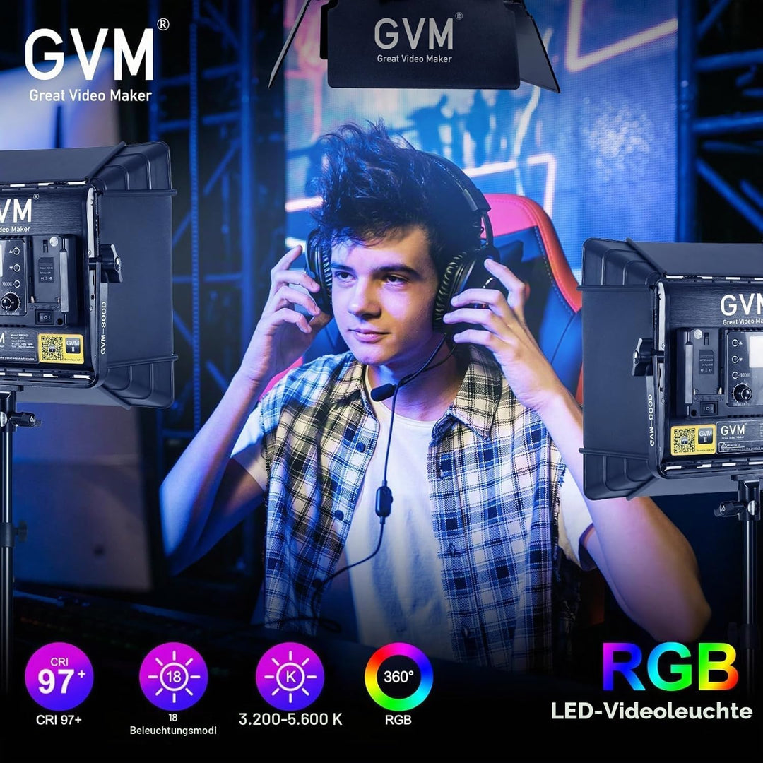 GVM LED Videoleuchte mit Stativ, APP-Steuerung 800D RGB Videolicht Dauerlicht LED Streaming licht, L