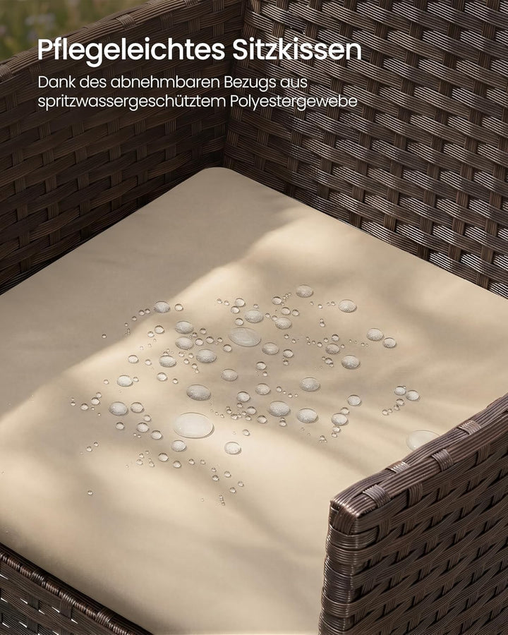 SONGMICS Balkonmöbel, Gartenmöbel-Set, aus PE-Polyrattan, Lounge-Set, Tisch und 2 Stühle, Terrassenm
