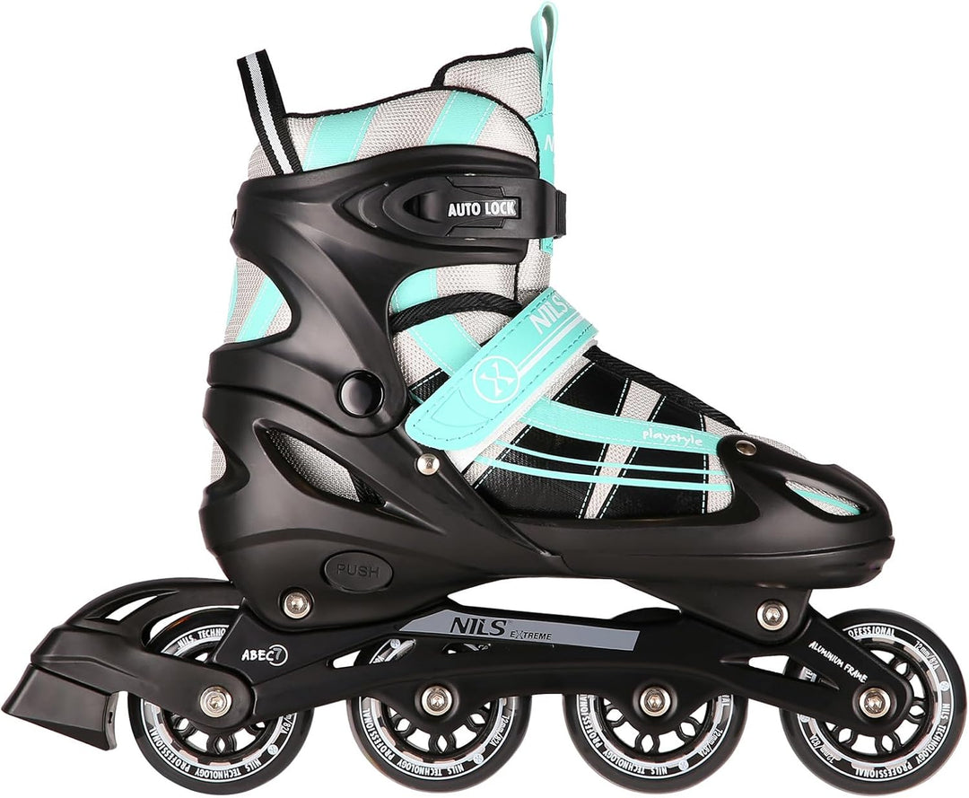 Nils Extreme 2-In-1 Inliner Eishockey Chaska, Farbe:Blau-Grün, Grösse:L(39-42)
