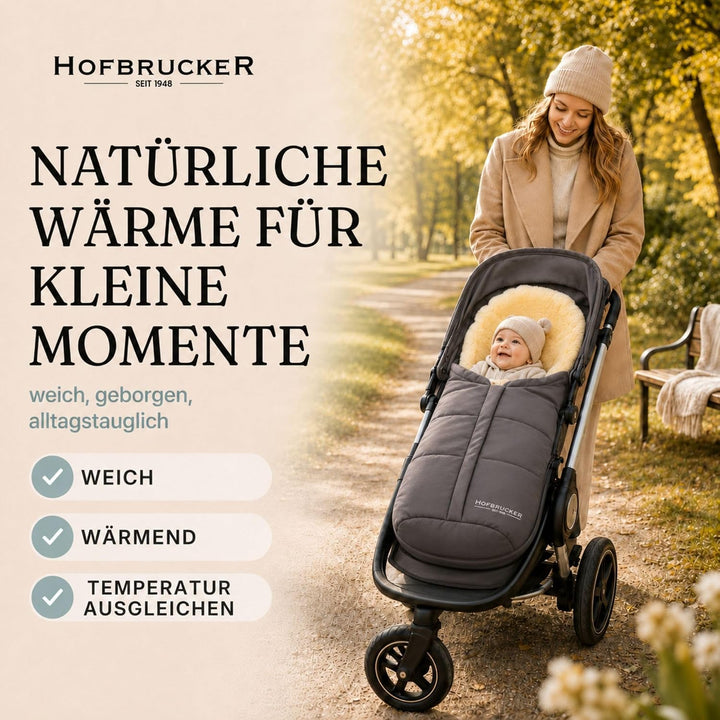 Hofbrucker Lammfell-Fusssack Eskimo für Babyschale, Kinderwagen, Buggy/Universeller Winterfusssack/F