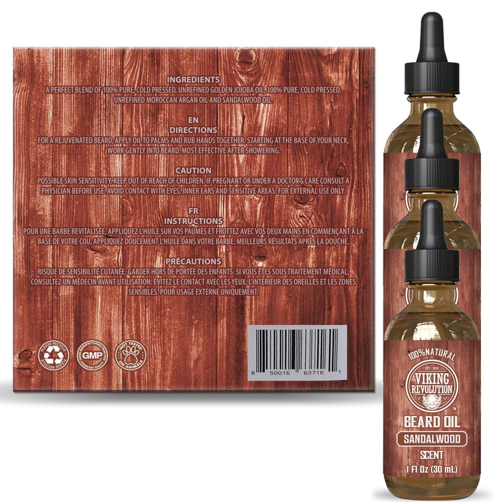 Viking Revolution Sandalwood Beard Oil for Men - Natural Mens Beard Oil with Argan Oil and Jojoba Oi