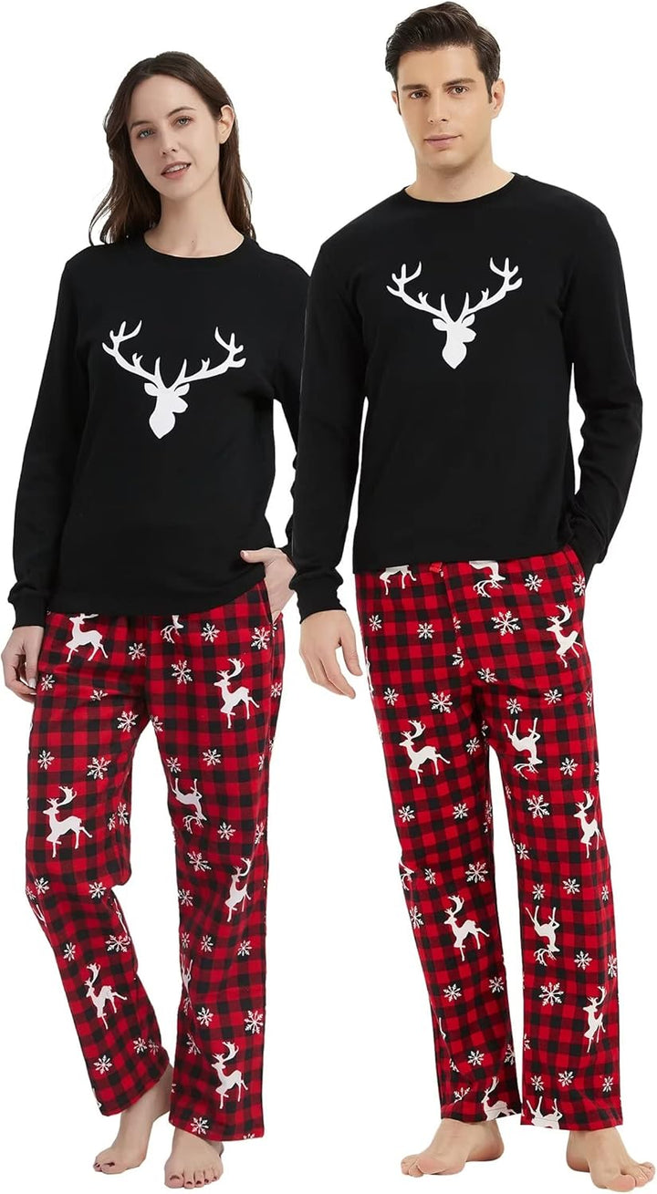GLOBAL Herren Schlafanzüge Flanell Herren Pyjama Set Baumwolle Langarm-Pullover Oberteil und elastis