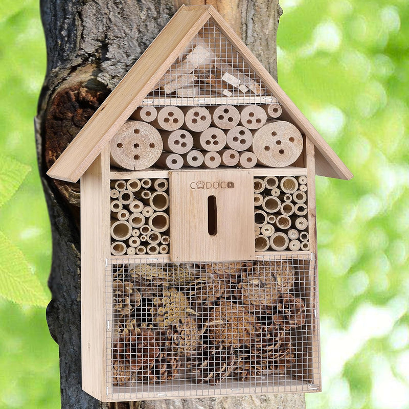 CADOCA® 2X Insektenhotel 48x31x10cm Holz Spitzdach Garten Bienenhotel Insektenhaus Nistkasten wetter