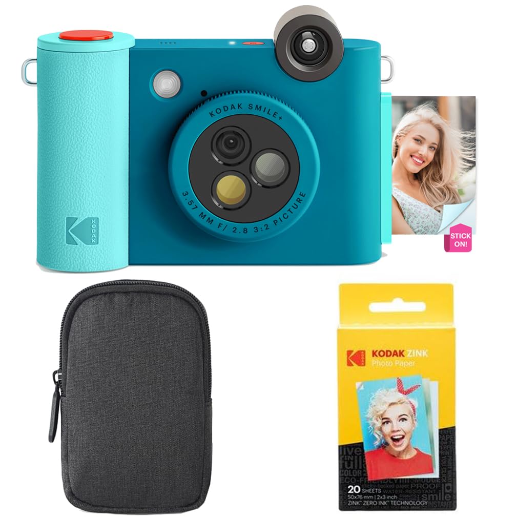 Kodak Smile+ 2-in-1 Digitale Sofortbildkamera & Bluetooth Fotodrucker Starterpaket + Tragetasche + Z
