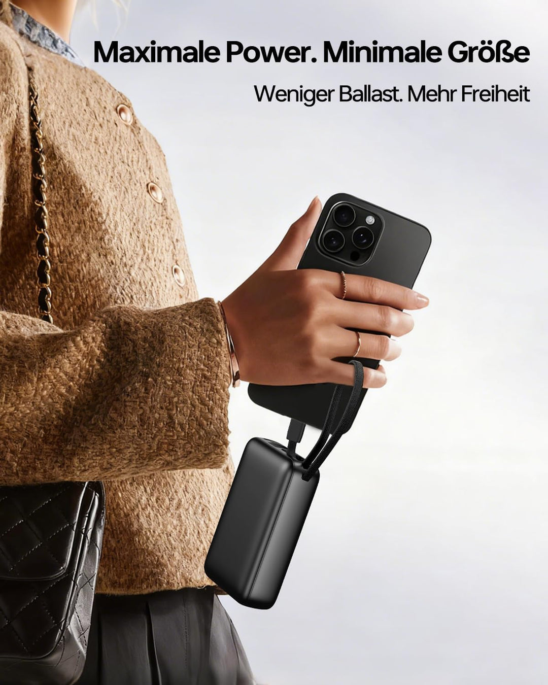 26800mAh Power Bank, PD 22,5W Powerbank mit Integriertem USB C Kabel | Schnellladen Externe Handyakk