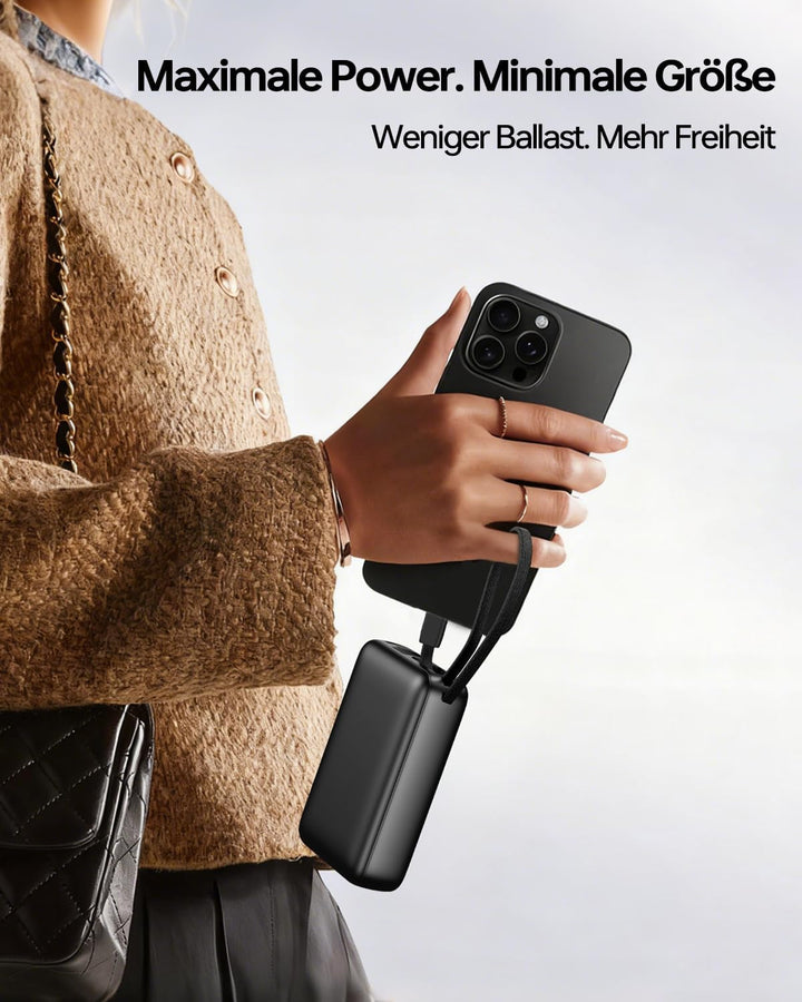 26800mAh Power Bank, PD 22,5W Powerbank mit Integriertem USB C Kabel | Schnellladen Externe Handyakk