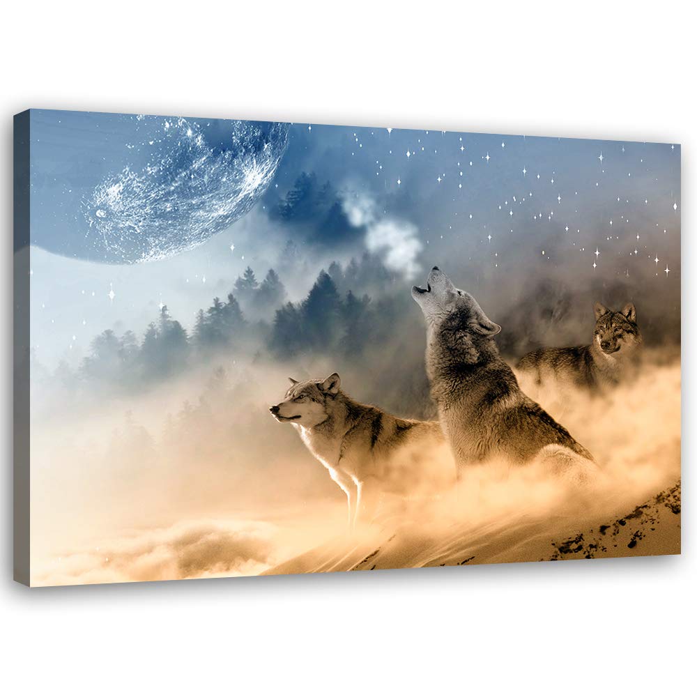 Feeby Bild auf Vlies Leinwand Mondsterne 90x60 cm Kunstdruck Modern Wandbilder Deko Flur Wohnzimmer