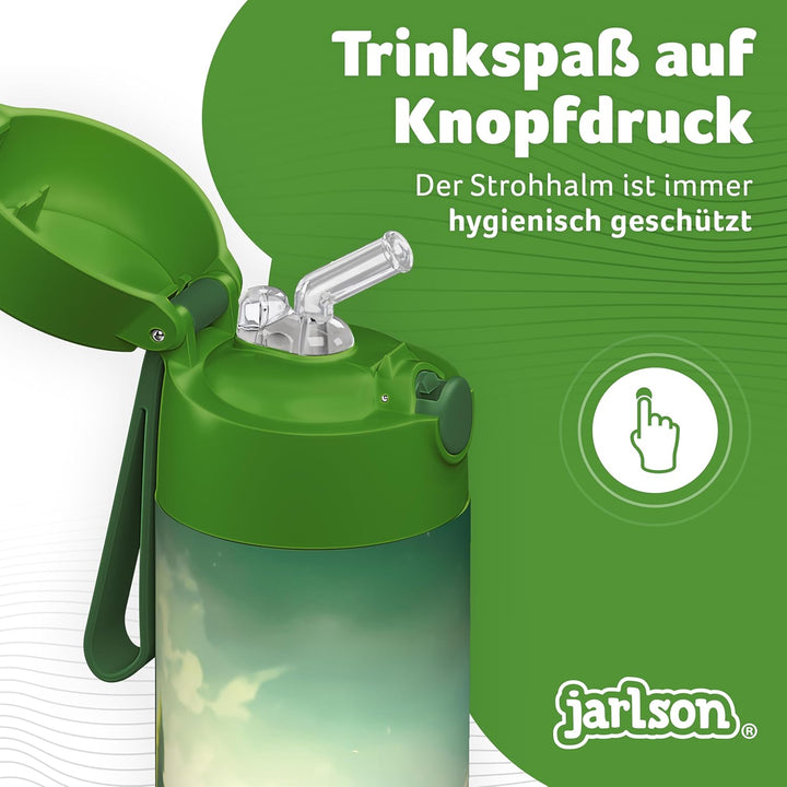 Jarlson® Trinkflasche Kinder Edelstahl Charli [MIT STROHHALM] - Thermosflasche Auslaufsicher - Therm