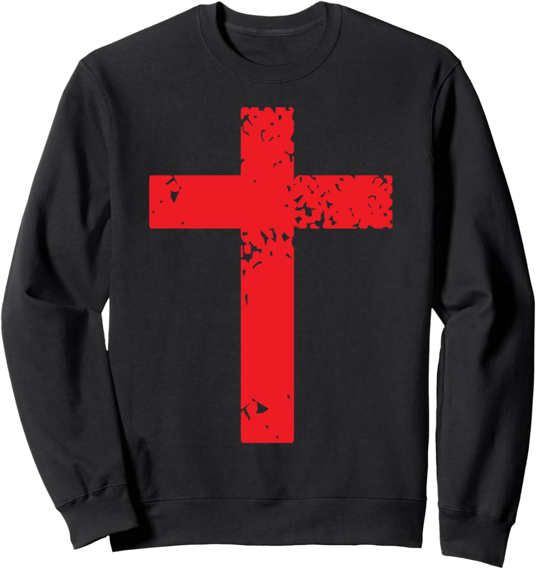 Vintage Rustic Distressed Red Cross - Christian Faith Sweatshirt
