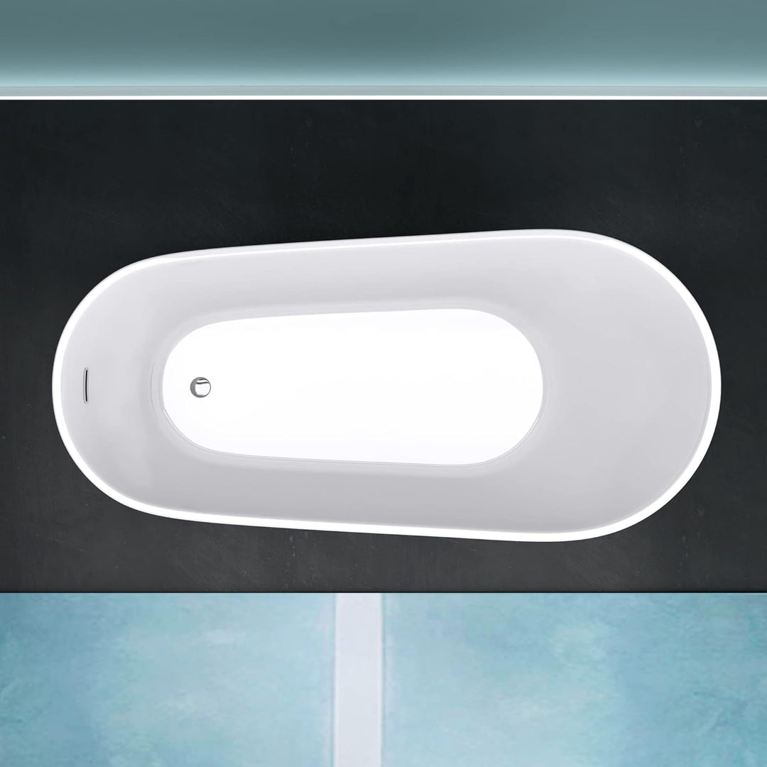 Mai & Mai freistehende Acryl-Badewanne Oval Standbadewanne Weiss inkl. Push-Open Ablaufgarnitur Brei
