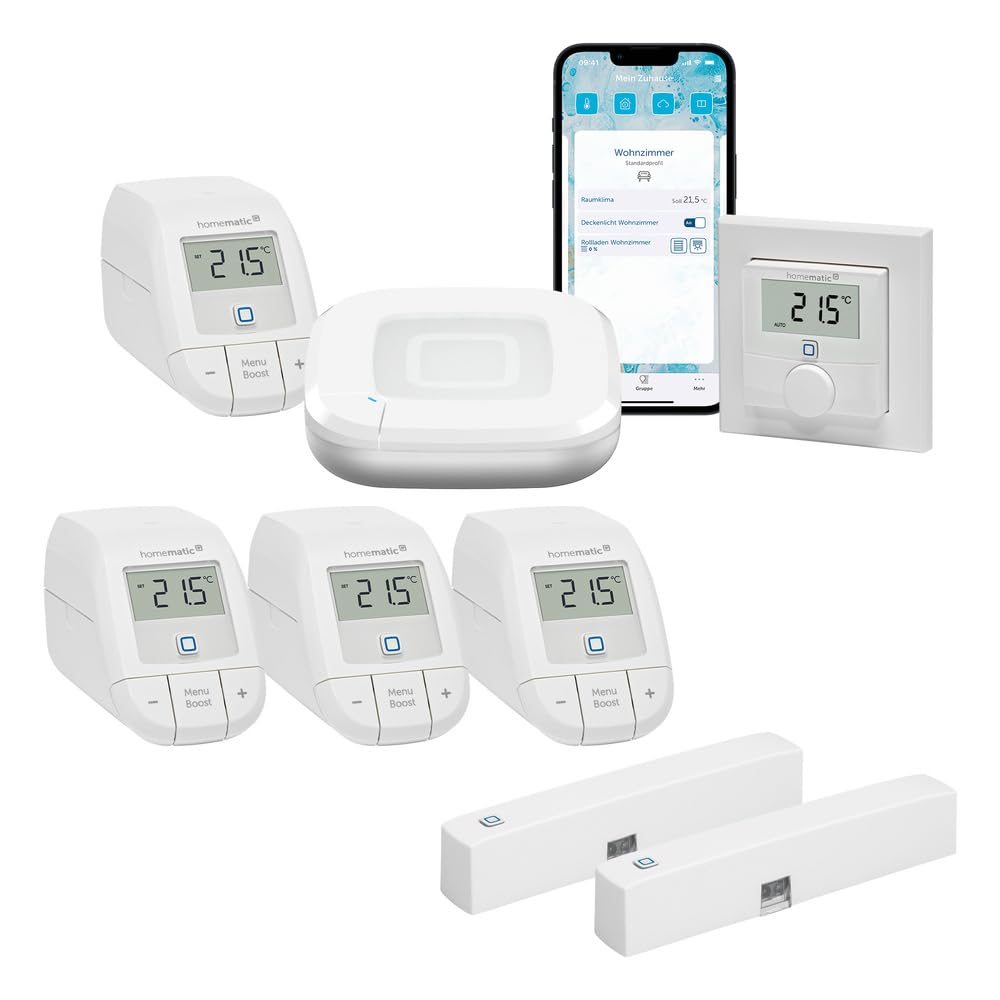 Homematic IP Funk Smart Home Heizungssteuerung Komplettpaket für 4 Heizkörper mit kostenloser Smartp