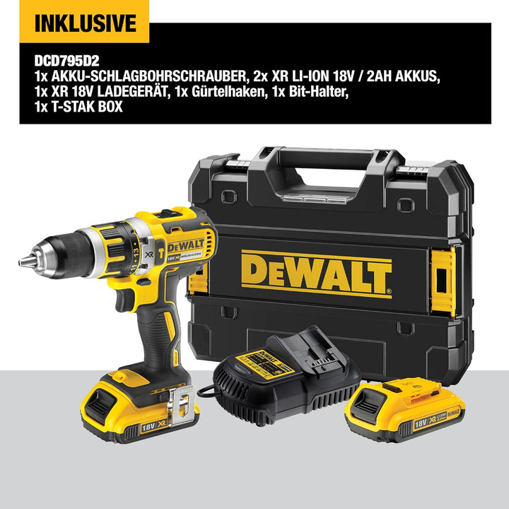 Dewalt 18 Volt 2-Gang Akku-Schlagbohrschrauber DCD795D2 (Bürstenloser Motor-Technologie, Vollmetallg
