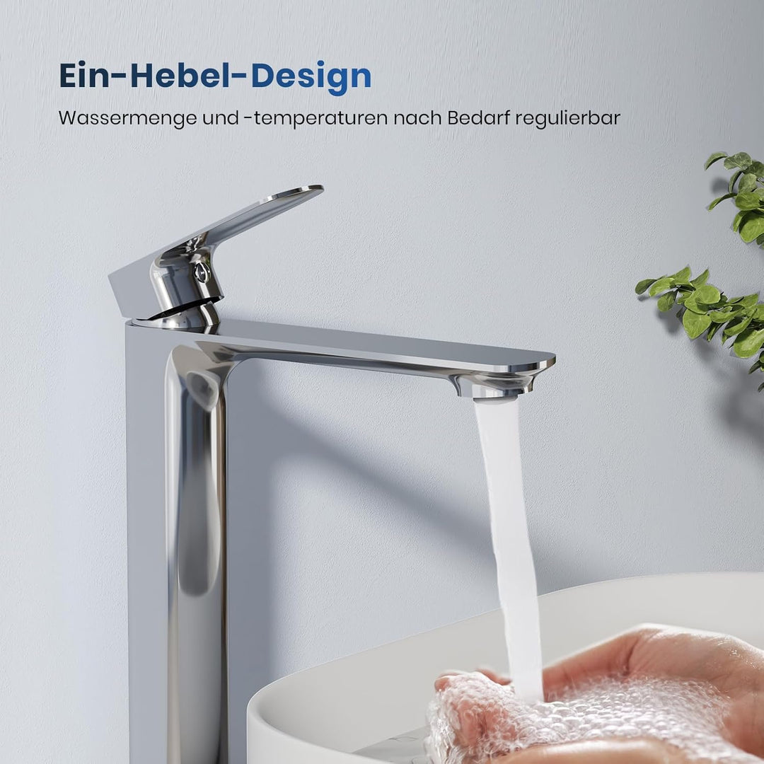 EMKE Waschtischarmatur Chrom, Wasserhahn Bad Mischbatterie Ultrathin, German 4MS Kupfer mit DVGW Zer