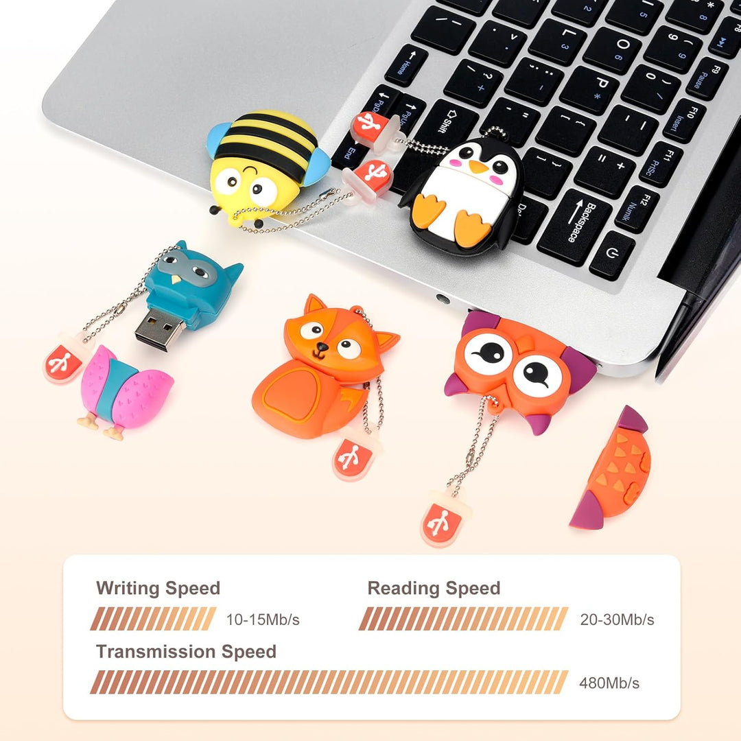 5 Stück 16GB USB-Stick, BorlterClamp Speicherstick mit Niedlichen Tiermustern, Geschenk für Studente