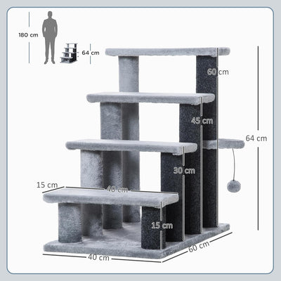 PawHut Haustiertreppe Katzentreppe mit Kratzbaum Ball 4-stufige Hundetreppe Tiertreppe Spanplatte Pl