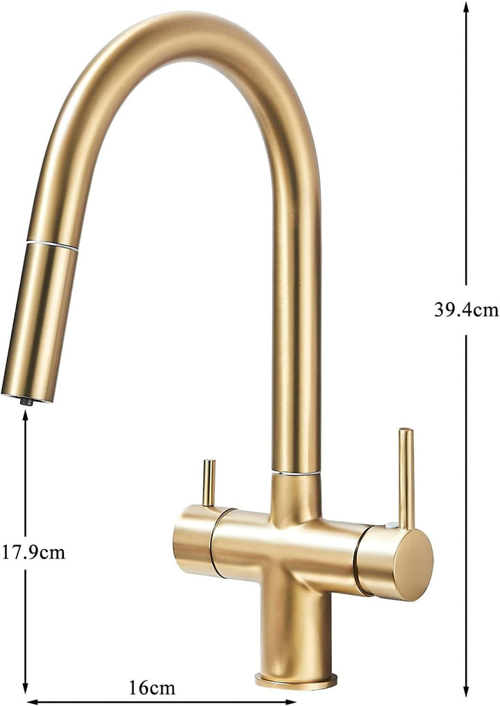 3 Wege Wasserhahn Küche Mischbatterie Küche Gebürstetes Gold,Wege Filter Osmose Wasserhahn Küche Gol