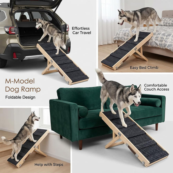 Hundetreppe Klappbar, Hunderampe Auto für Kleine Hunde und Katzen, Tragbare Hundeleiter Höhenverstel