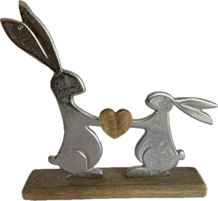 khevga Osterdeko Deko-Figur Osterhase Mango-Holz Metall Silber (29 x 29 x 5)