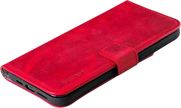 Suncase Book-Style Hülle kompatibel mit iPhone 12 (6.1") Leder Tasche (Slim-Fit) Lederhülle Handytas